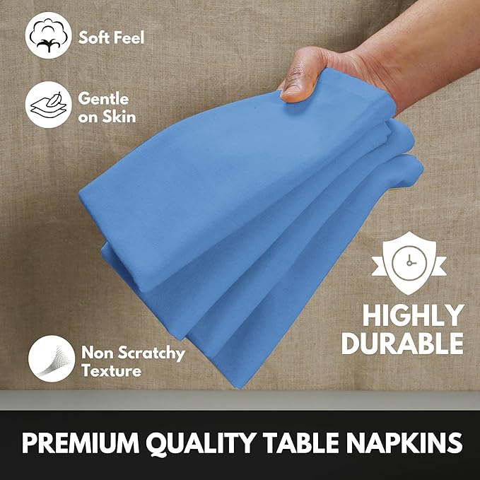 Light Blue Cloth Napkins 12 Pack, 17x17 Inches, 100% Cotton, Soft, Decorative, Washable Table Linen, Reusable Fabric for Dining, Easter Parties, Camping, Spring Events, Sky Blue