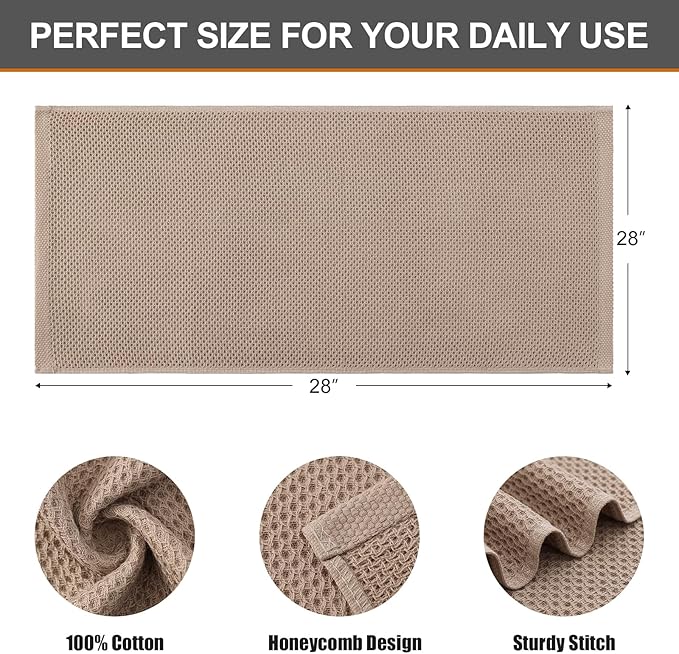 Kitinjoy 100% Cotton Waffle Weave Kitchen Hand Towels (13 X 28 Inches, Tan), 4-Pack Super Soft and Absorbent Dish Towel for Drying Dishes
