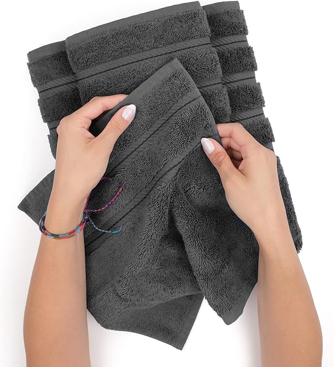 American Soft Linen Luxury Hand Towels for Bathroom, 600 GSM Heawy Weight 16x28 Size 100% Cotton Turkish 4 Piece Hand Face Towel Set, Dark Gray Hand Towels