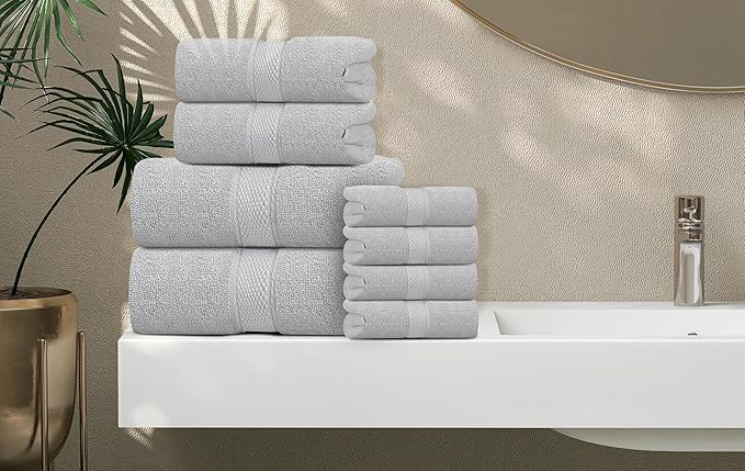 Oakias Premium Towel Set 600 GSM 6 Piece Silver - 100% Ring Spun Cotton Highly Absorbent Towels Set - Super Soft Bathroom Towel Set - Hotel Quality Double Stitched Hem - Ideal for Hotels, Spa, Gyms