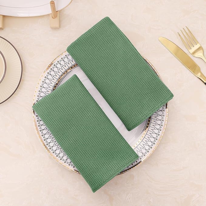 Homaxy 100% Cotton Waffle Weave Kitchen Towels - 4 Pack Soft and Absorbent Dish Towels - 16 x 26 Inches Quick Dry Hand Towels - Grass Green