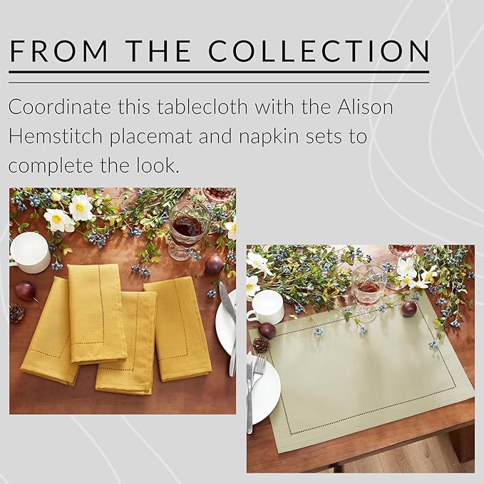 Elrene Home Fashions Alison Eyelet Border Design Wrinkle Resistant Fabric Tablecloth, 60"x102" Rectangle, Golden Yellow