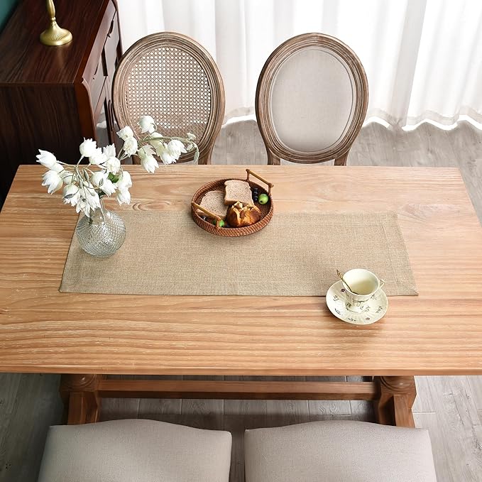 NEWISHER Farmhouse Rustic Table Runner Solid Flaxen Rectangular Table Runners Faux Linen Table Runner for Everyday Use Kitchen Dining Party Table 13x36 Inch