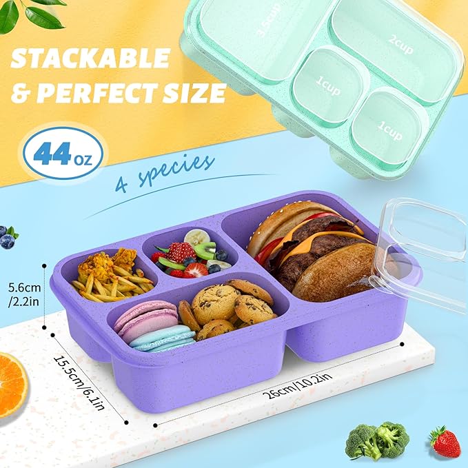 Bento Box 4-Pack 5-Compartment Meal Prep Containers, BPA-Free Plastic, Stackable Food Storage Lunch Boxes for Adults and Kids, School Work Travel (Off White)