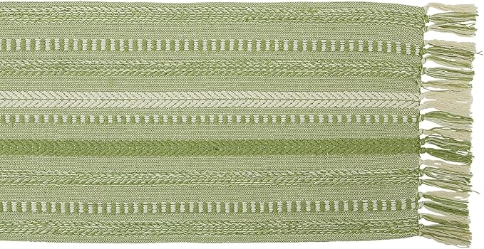 DII Farmhouse Braided Stripe Table Runner Collection, 15x108 (15x113, Fringe Included), Antique Green