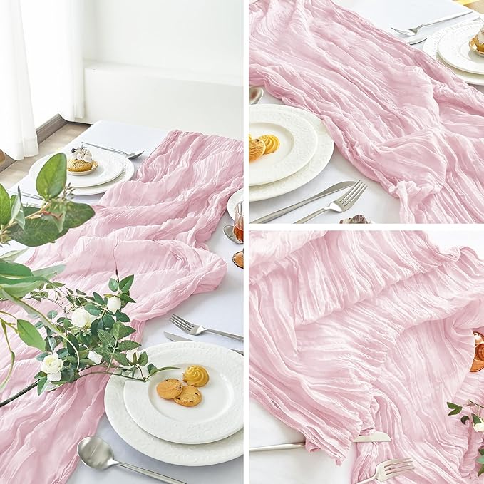IVAPUPU 6 Pcs Cheesecloth Table Runner - 10ft Pink Spring Boho Gauze Cheese Cloth Table Runners for Baby Shower Decorations Wedding Party Summer Garden Farmhouse Decor
