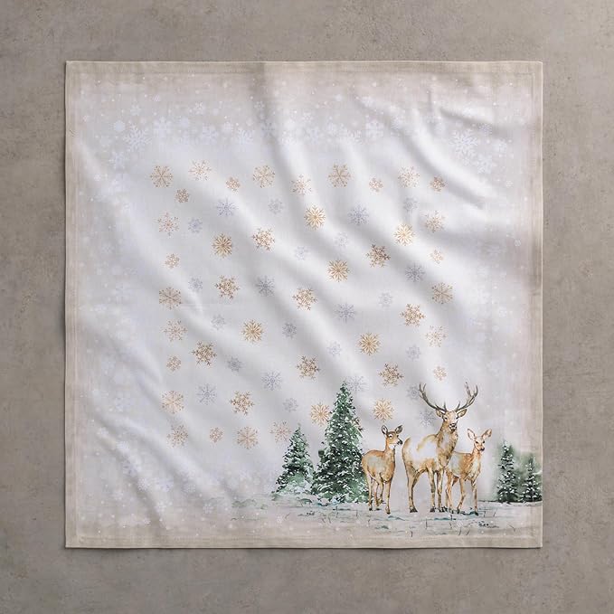 Maison d' Hermine Cloth Napkins Set of 4 100% Cotton for Thanksgiving Christmas Decorations Everyday Reusable Square Fall Napkins Cloth Washable Dinner Party (Deer in The Woods, 20"x20")
