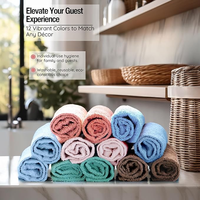 Luxurious Washcloths – Set of 12 – Size 13” x 13” – Thick Loop Pile Washcloth – Absorbent and Soft 100% Ring-Spun Cotton Wash Cloth – Lint Free Face Towel – Wash Cloths Perfect for Bathroom