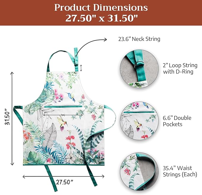 Maison d' Hermine 100% Cotton Apron for women with Pocket Kitchen Chef Apron for Men Cooking Mothers Day Gifts