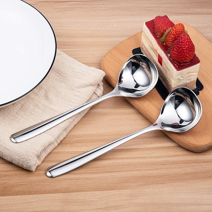 IMEEA 8-Inch Stainless Steel Sauce Ladle with Long Handle, Small Serving Ladle for Gravy, Dressing & Toppings, Set of 2