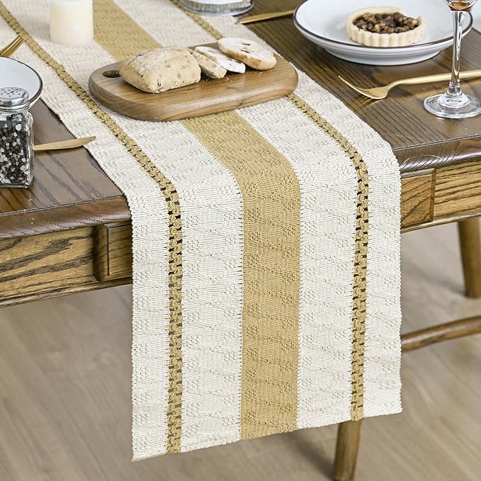Artoid Mode Burlap Brown Farmhouse Woven Rustic Table Runner, Seasonal Holiday Hollow Kitchen Dining Table Decoration for Home Party Decor 12x60 Inch