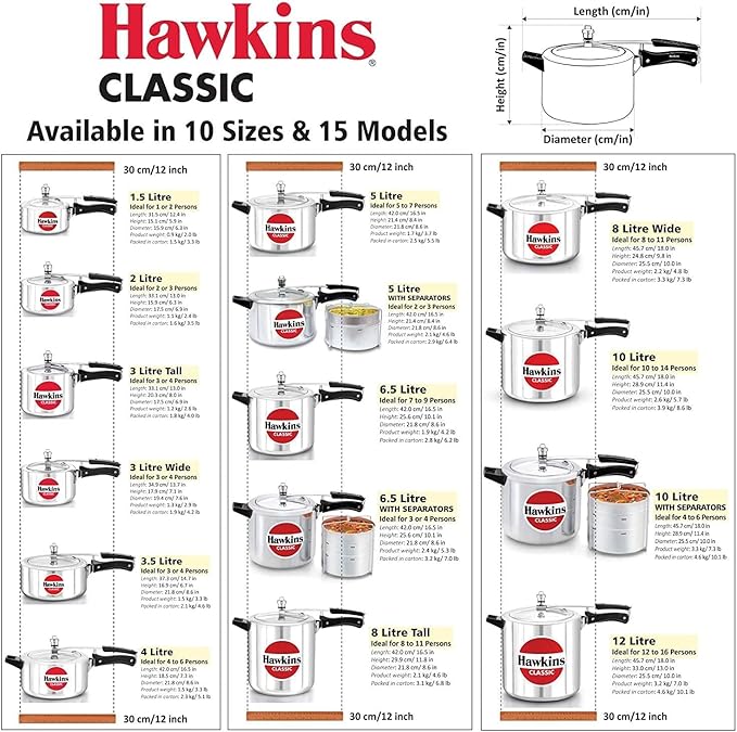 Hawkins 12 Litre Classic Pressure Cooker, Best Inner Lid Cooker, Big Pressure Cooker, Silver (CL12)