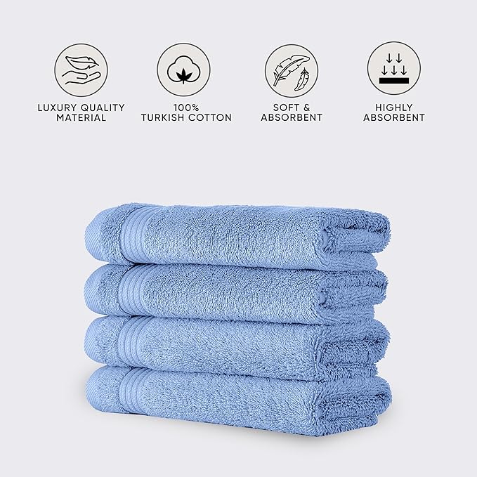 Classic Turkish Towels CTT - Premium 4 Piece Bath Towel Set, Made with 100% Turkish Cotton, Quick Drying, Highly Absorbent & Comfy Towels for Spa & Hotel | 30"x54" (Blue)