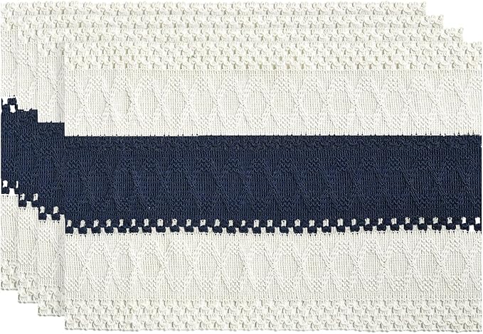 Artoid Mode Dark Blue Farmhouse Rustic Placemats Set of 4,12x18 Inch Seasonal Holiday Hollow Table Mats Party Kitchen Dining Decoration