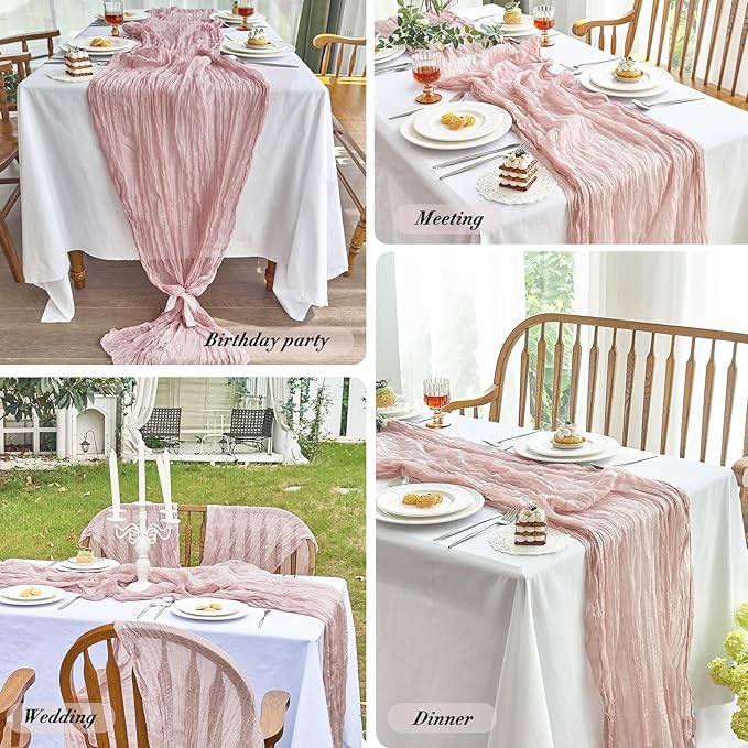 IVAPUPU 10 Pcs Cheesecloth Table Runner - 10ft Dusty Pink Spring Boho Gauze Cheese Cloth Table Runners for Baby Shower Decorations Wedding Party Summer Garden Farmhouse
