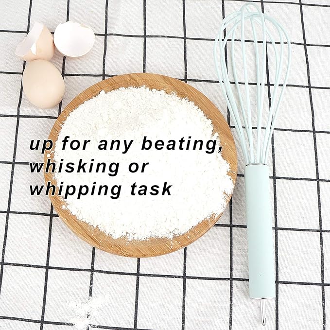 GorGin high temperature and easy to clean silicone whisk, stirrer, 10 inch, grip good grip design for Blending Whisking Beating Stirring Cooking Baking (1 Pack | blue)