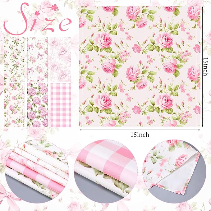Floral Cloth Napkins 6 Patterns Washable Dinner Tea Party Napkins Reusable Plant Flowers Square Napkin Cotton Towel Decorative for Spring Wildflower Party(Bow Hydrangea,24 Pcs)