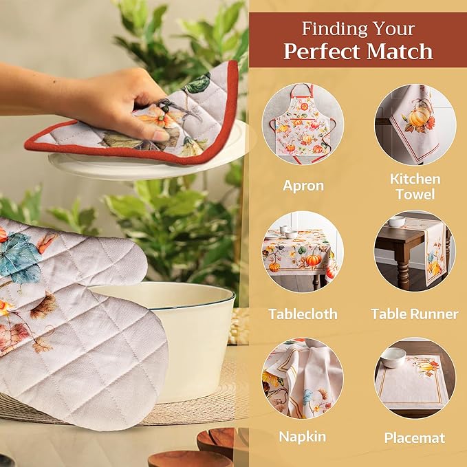 Maison d' Hermine Pot Holders 100% Cotton Heat Resistant Potholders 8" x 8" Hot Pads with Loop for Thanksgiving Christmas Decorations BBQ Cooking Baking Handling Hot Pans (Pack of 1, Potiron)