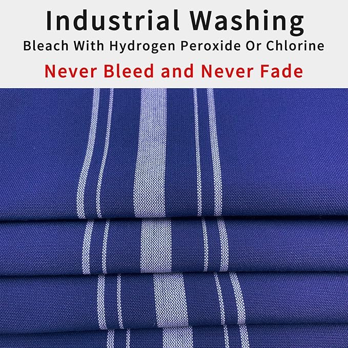 Bistro Restaurant Stripe Cloth Napkins Set of 12, Commercial Quality 18 x 22 Inches, MJS Linen Dinner Napkins Cloth Washable, Solution Dyed, Never Fade, Soil Release, Royal Blue White Stripes