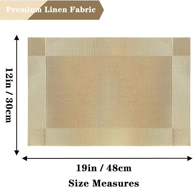 Frame Gold Placemats Set of 2 - Heat Resistant Non-Slip Place mats for Dining Table, Washable Durable PVC Vinyl Woven Table Mats (Frame Gold, 2)