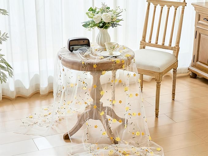 YATOJUZI Floral Table Runner Rustic Stereoscopic Embroidery Summer Decorations Seasonal Tulle Dining Table Runners for Home Kitchen Decor Wedding Shower Party