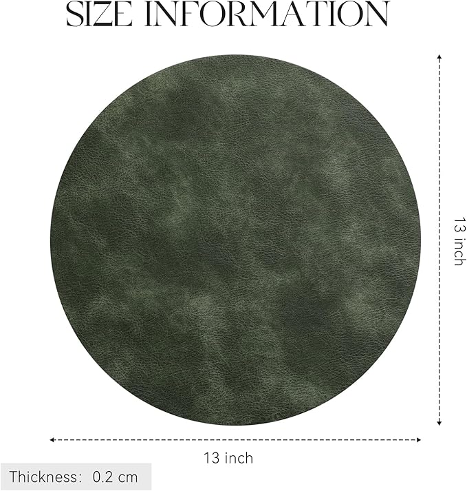 MOSAYT 13 Inch Round Vinyl Placemats Set of 4 - Faux Leather 100% Waterproof Oil-Proof Wipeable PU Place Mats, Heat Resistant Reversible Table Mats for Kitchen, Dining, Outdoor (Olive Green)