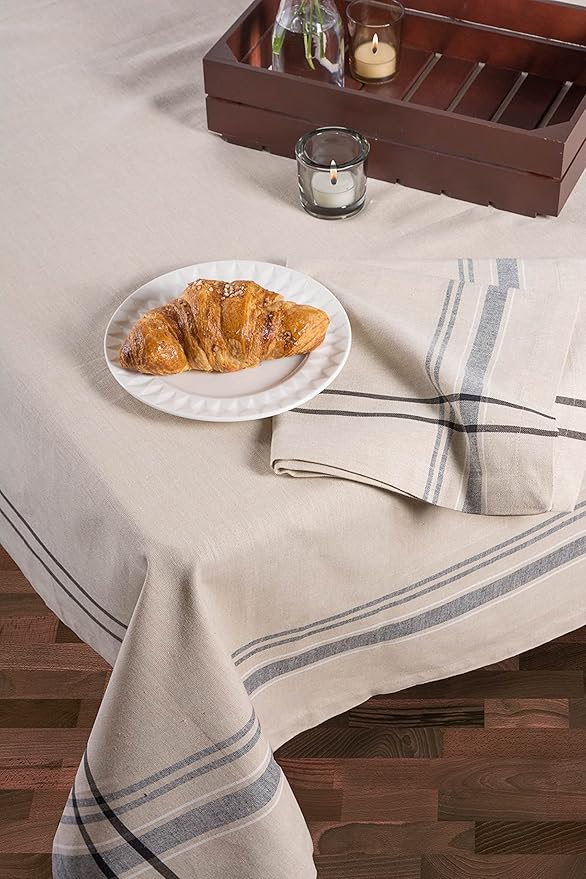 DII French Stripe Tabletop Collection Farmhouse Style Dining Table Linen Napkin Set, 20x20, Taupe/Black, 6 Piece