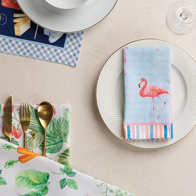 Maison d' Hermine Cloth Napkins Set of 4 100% Cotton Everyday Reusable Square Napkins Cloth Washable Dinner Party Wedding Restaurant Gifts for Mothers Day Spring/Summer (Flamingo Love, 18" x 18")