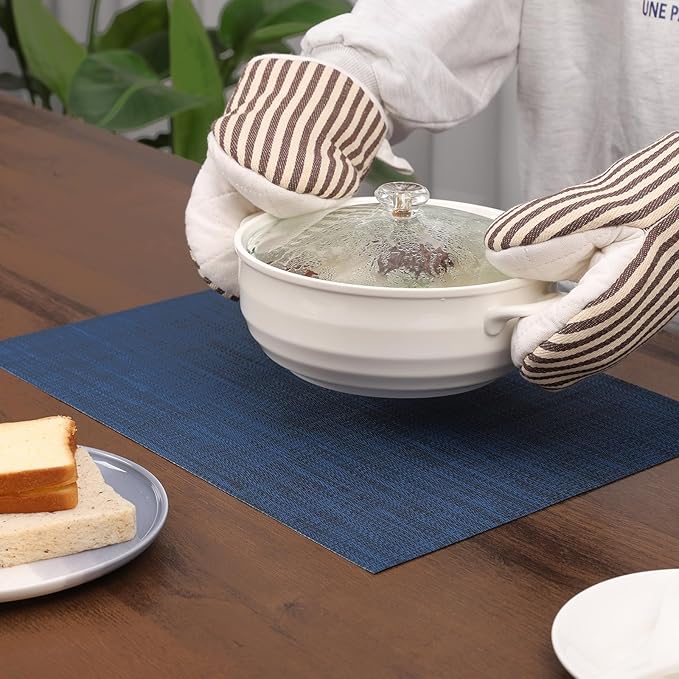 Myir JUN Placemats Set of 8, Vinyl Woven Placemats Place Mats Indoor Set of 8 Washable Table Mats Non-Slip Place mats for Dining Table (Dark Blue, Set of 8)