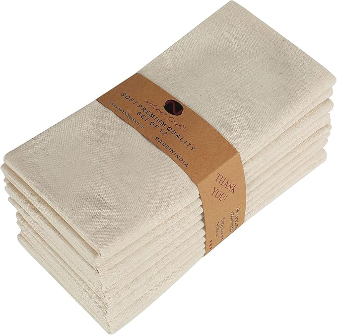 NATURALCRAFT Cloth Napkins Set of 12 Cotton Linen18x18 inch Washable Easter Napkins Cloth - Soft Durable Reusable - Deal for Hotel Farmhouse Party Wedding Everyday Use Kitchen Ivory