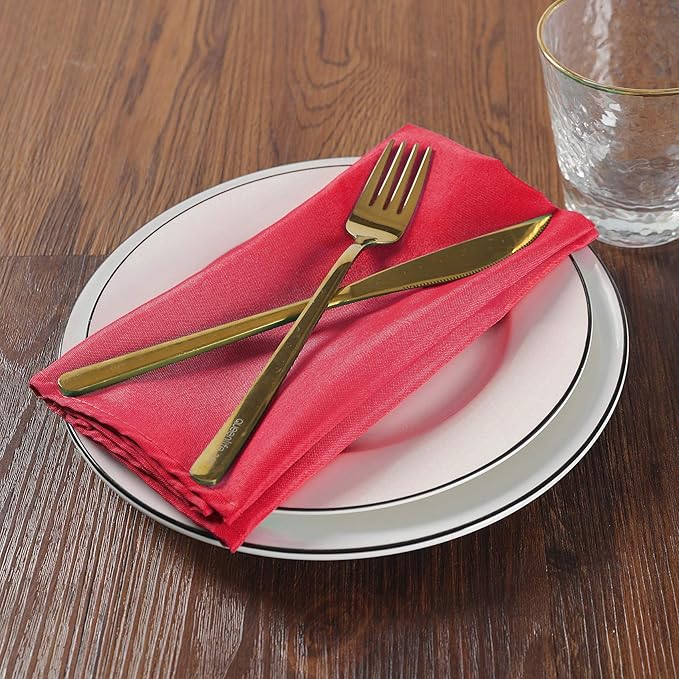 Cloth Napkins 17x17 inch Washable Polyester Dinner Napkins Soft Table Napkins for Wedding Party Dining Banquet(Red,100PCS)