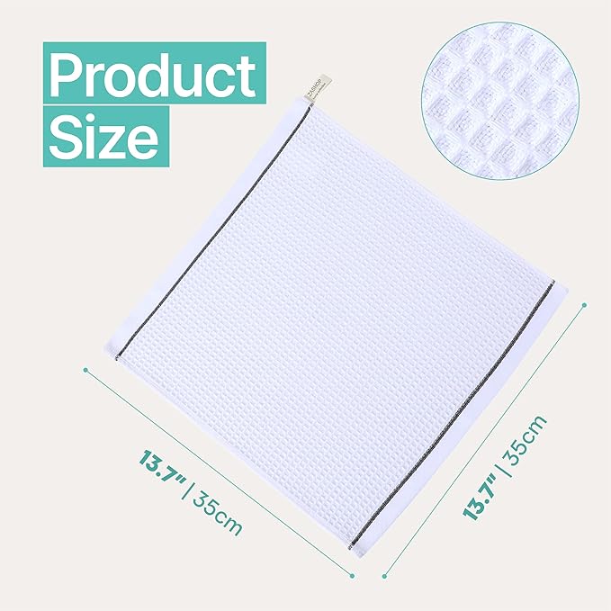 Kitchen Towels and Dishcloths Sets, 14 X 14 Inches, Absorbent Dish Towels for Kitchen, Microfiber Cleaning Cloth, Dish Cloths for Washing Dishes, Waffle Kitchen Towels (White, 14" x 14")