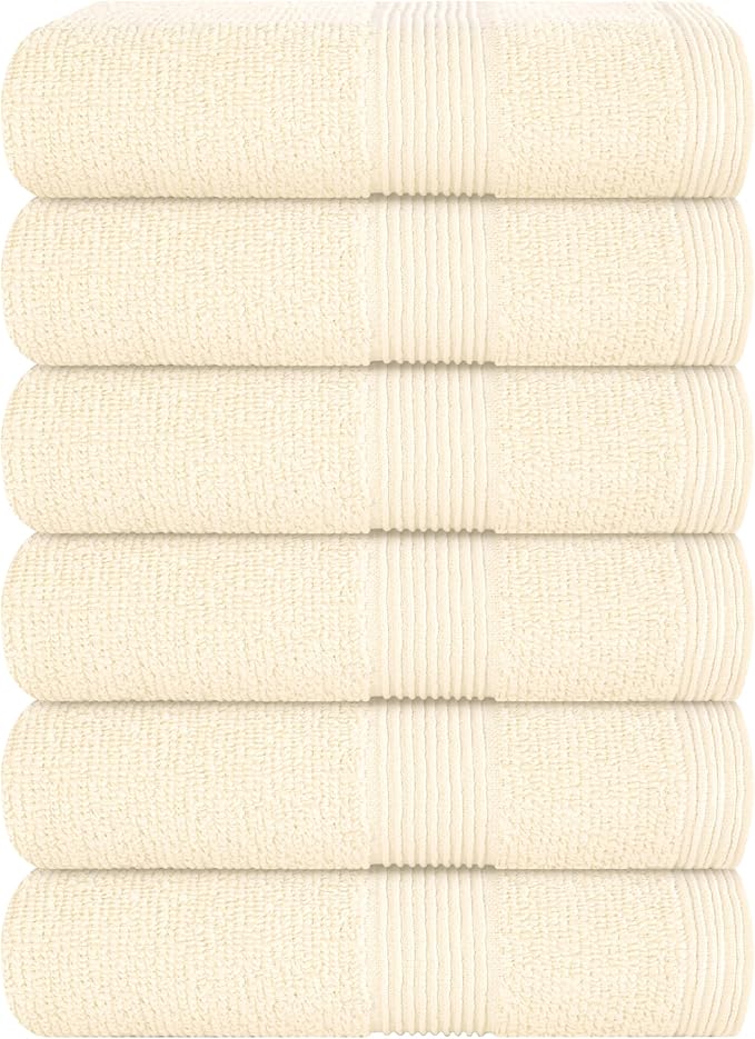 Belizzi Home Ultra Soft 6-Piece Hand Towel Set 16x28-100% Ringspun Cotton - Durable & Highly Absorbent Hand Towels - Ideal for use in Bathroom, Kitchen, Gym, Spa & General Cleaning - Ivory