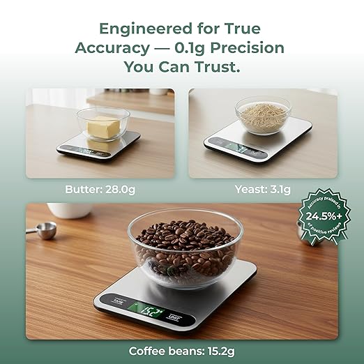 CINCY Digital Food Scale for Kitchen – 10kg/22lb Capacity, 1g Precision, Stainless Steel Kitchen Scale with Tare Function, 6 Units (g/oz/lb/ml/kg), Large LCD – Meal Prep, Baking & Cooking Scale