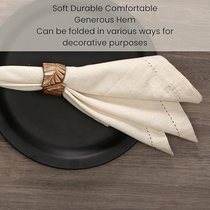 Cotton Clinic 12 Pack Hemstitch Cloth Dinner Napkins Oversized 20x20, Linen Cotton Fabric Tailored with Mitered Corner - Cocktail Napkins, Wedding Dinner Napkins Natural