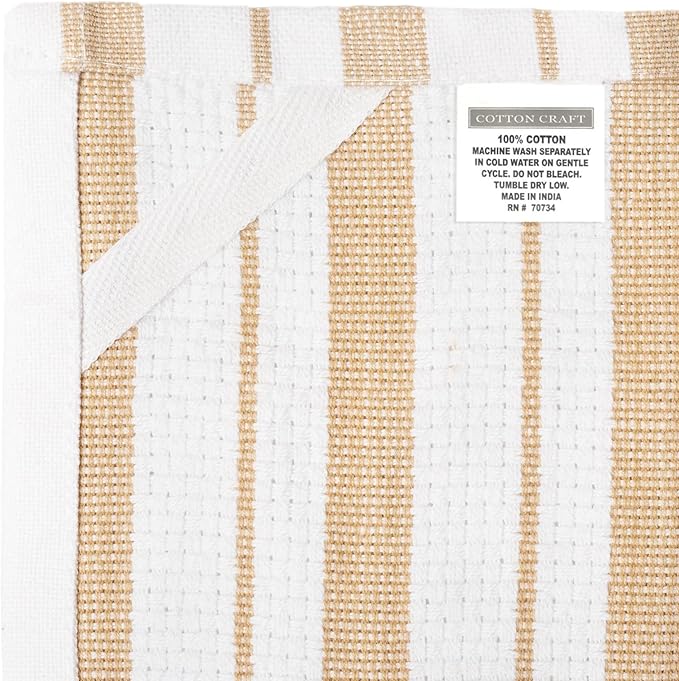 COTTON CRAFT Oversized Kitchen Towels - 4 Pack 100% Cotton Basketweave Tea Dish Towels - Absorbent Reusable Low Lint Quick Dry - Cooking Drying Restaurant Bar Cleaning Cloth Napkin -20x30 Linen Stripe