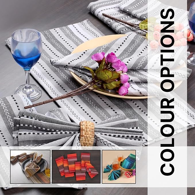 LFH Home Cotton Rich Cloth Salsa Napkin Set of 12 Washable Soft Durable Striped Table Napkins for Dining Wedding, Daily Use Reusable Eco-Friendly Fabric Napkins (18x18)-Grey Thanks Giving