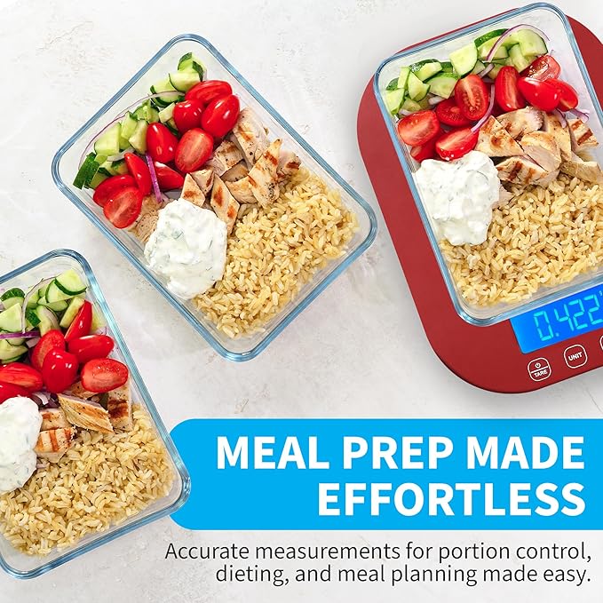 Smart Weigh Red Digital Kitchen Scale for Cooking, Weight Loss, Calorie Tracking, Baking, Food Portion Control, and Meal Prep - Accurate Measurements in Grams and Ounces