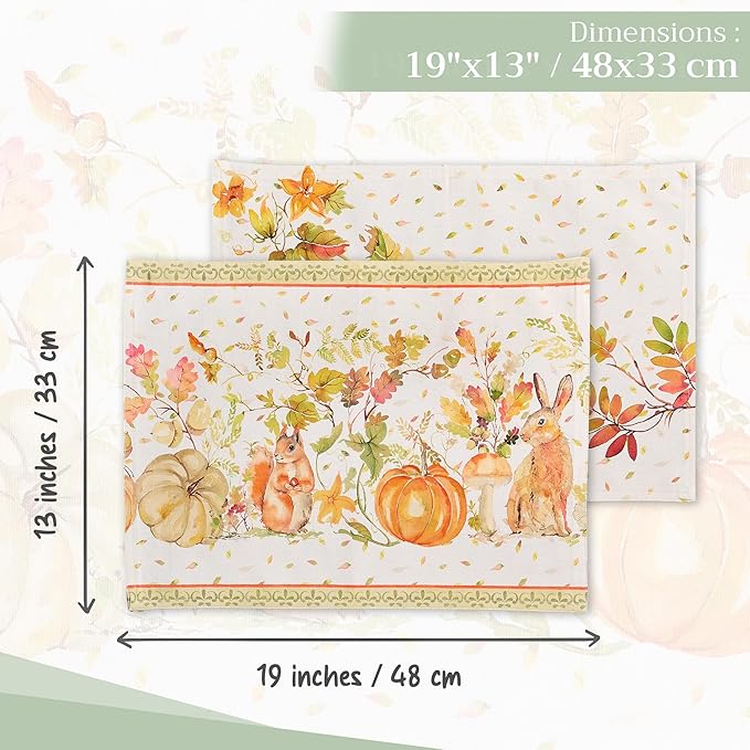 Maison d' Hermine Placemats Set of 4 100% Cotton Washable Cloth Place Mats, Reusable Table Mats for Thanksgiving Christmas Decorations Kitchen Dining Party Wedding (Pumpkin Passion, 13" x 19")