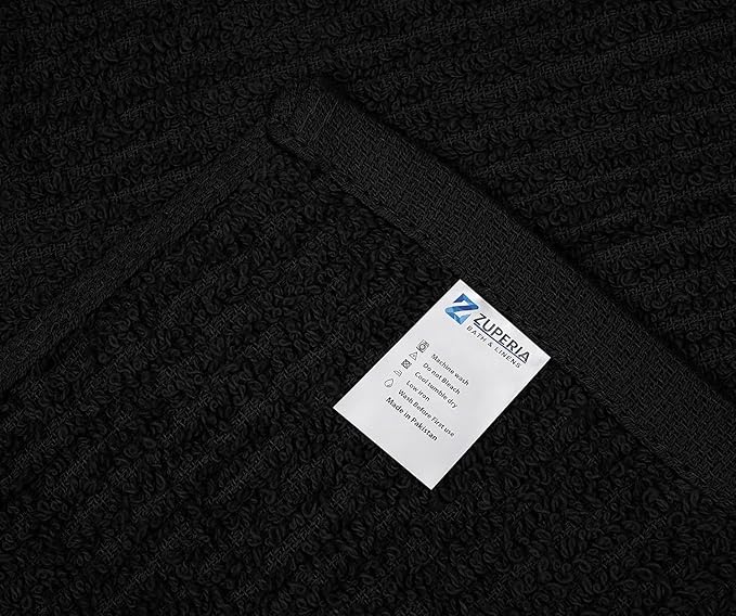 ZUPERIA Bar Mop Kitchen Towels - Pack of 12 (16"x19”) 100% Ring Spun Cotton - Dish Washcloths For Superb Cleaning and Less Lint - Highly Absorbent Dish Cloths and Dish Towels For Everyday use (Black)
