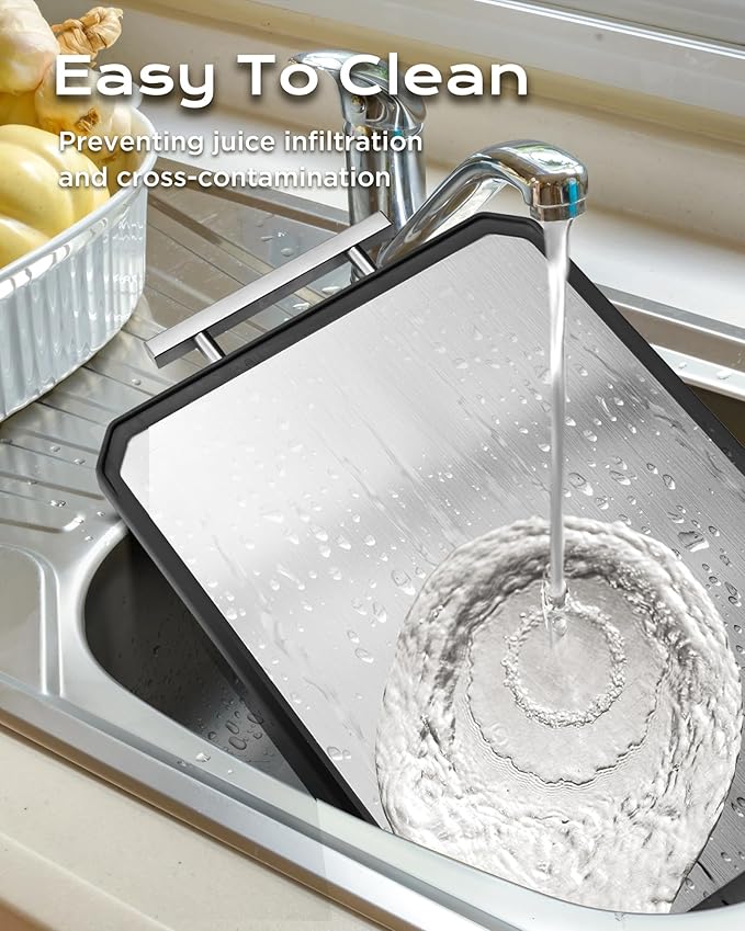 SNOWCLAD Stainless Steel Cutting Board,Double Sided Steel Bread Boards for kitchen,Stainless Steel/Wheat straw pp Large Board for meat,non toxic Chopping,16 * 11 Inch,Dishwasher Safe