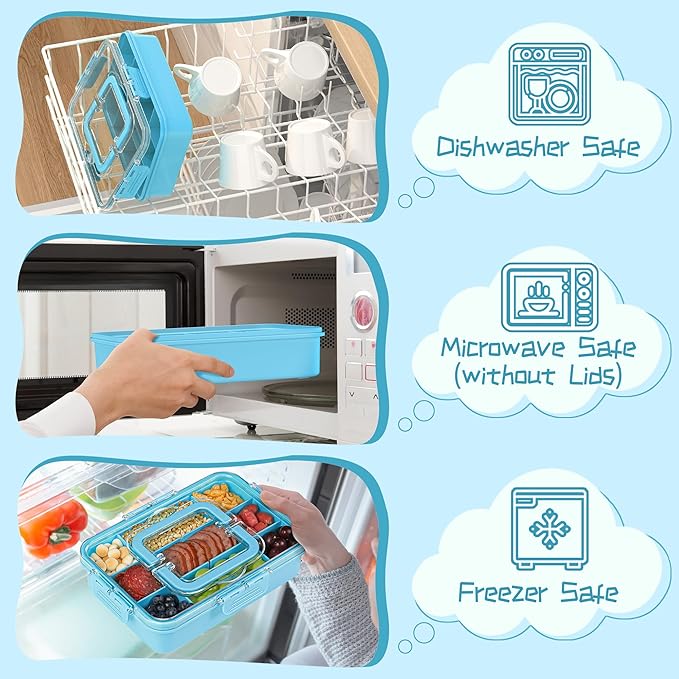 Xyptorix Snack Box Container for Kids - Adjustable 12-Compartment Snack Containers, Reusable Bento Box, Dishwasher Safe, BPA-Free, Perfect for School, Travel, Camping & Picnic, Blue