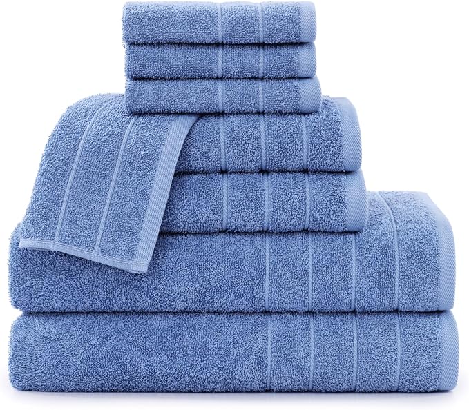 Casa Platino Cotton Bath Towel 8 Piece Set - Super Soft, Quick Dry & Absorbent - 2 Bath, 4 Washcloths, 2 Hand Towels for Bathroom - Durable & Minimal Lint After 3 Washes - Cerulean Blue