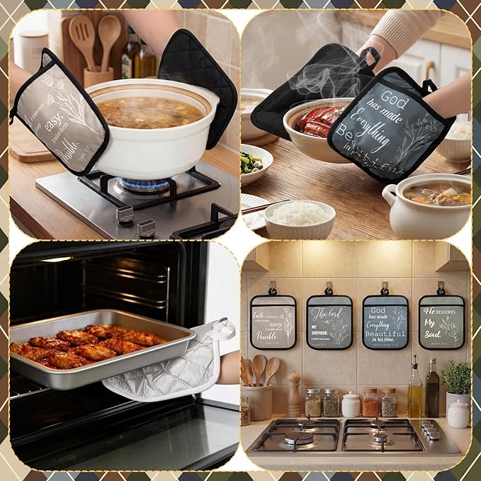 LemonRoad 12 Pcs Mother's Day Church Gifts Bulk Religious Christian Pot Holders with Pocket Mom Gifts Botanical Gloves Pads Bible Verse Scripture Oven Mitts for Women Kitchen Baking Supplies