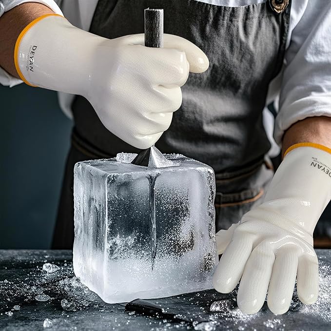 DEYAN Silicone BBQ Gloves - 600°F Heat Resistant Oven Mitts for Grilling, Smoking & Baking - Waterproof, Oil Proof Non-Slip Kitchen Gloves for Cooking, Frying, BBQ Accessories(White, 7/S)