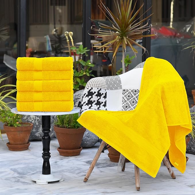 HERCULEAN Large Bath Towels 24 x 50 Pack of 6 | Quick Dry and Highly Absorbent | 100% Cotton Terry Towels for Bathroom - Perfect for Shower - Pool and Spa - Luxury Soft Towels - Lemon Yellow