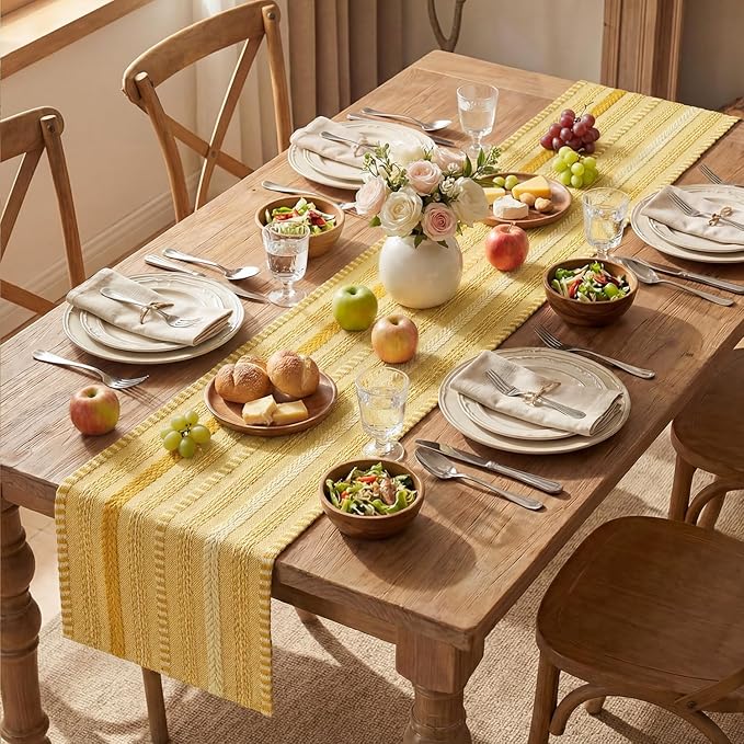 Artoid Mode Yellow Farmhouse Woven Table Runner, Seasonal Holiday Rustic Kitchen Dining Table Decoration for Home Party Decor 12x72 Inch