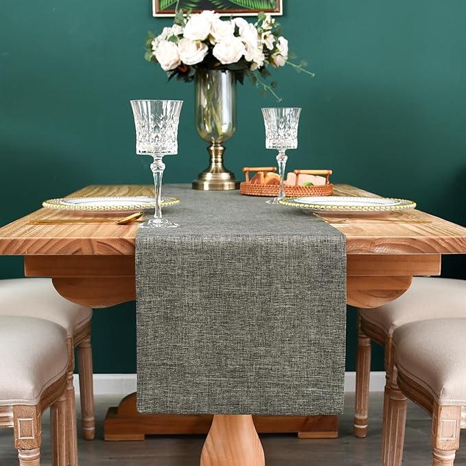 NEWISHER Farmhouse Rustic Table Runner Dark Grey Rectangular Table Runners Faux Linen Table Runner for Everyday Use Kitchen Dining Party Table 13x72 Inch