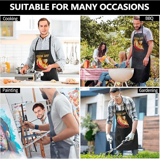 Funny Baking Apron,Baking Apron for Women with Pockets,Funny Chili Cook Off Apron, Cooking Chef Apron with BBQ, Kitchen Work Aprons with Pockets Birthday Dad Creative Gifts