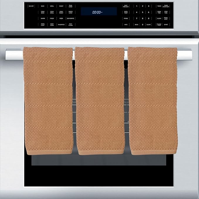 Beige Clay Peach Blush Tan Pink Kitchen Hand Dish Towels: Oversized 28" x 18",100% Cotton Cloth Soft Cleaning Drying Absorbent Textured Design, Set of 3 Multipurpose for Everyday Use (Sandstone)